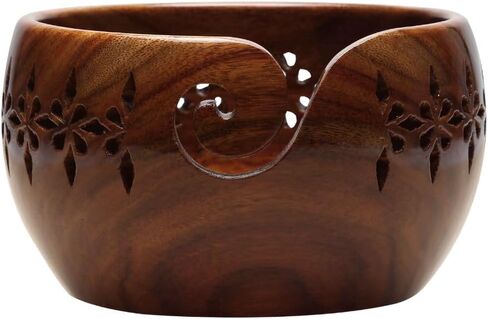Wooden Yarn Bowl for Crocheting - Crochet Yarn Bowl Holder (7x4) - Handmade Blue Yarn Bowl – Large Knitting Wood Bowl - Crafting Gifts for Women, Gifts for Moms, Birthday in Saudi Arabia