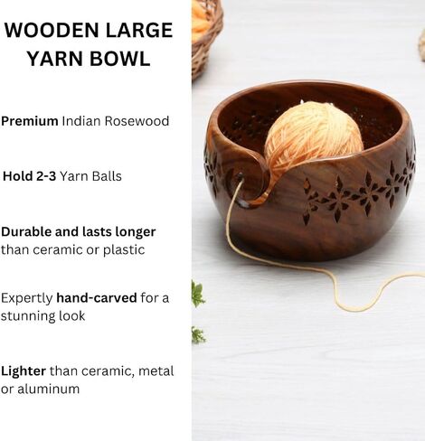 Wooden Yarn Bowl for Crocheting - Crochet Yarn Bowl Holder (7x4) - Handmade Blue Yarn Bowl – Large Knitting Wood Bowl - Crafting Gifts for Women, Gifts for Moms, Birthday in Saudi Arabia