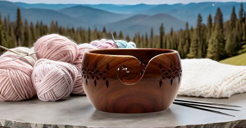 Wooden Yarn Bowl for Crocheting - Crochet Yarn Bowl Holder (7x4) - Handmade Blue Yarn Bowl – Large Knitting Wood Bowl - Crafting Gifts for Women, Gifts for Moms, Birthday in Saudi Arabia