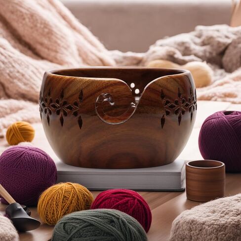 Wooden Yarn Bowl for Crocheting - Crochet Yarn Bowl Holder (7x4) - Handmade Blue Yarn Bowl – Large Knitting Wood Bowl - Crafting Gifts for Women, Gifts for Moms, Birthday in Saudi Arabia