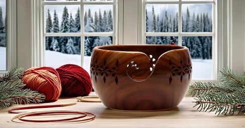 Wooden Yarn Bowl for Crocheting - Crochet Yarn Bowl Holder (7x4) - Handmade Blue Yarn Bowl – Large Knitting Wood Bowl - Crafting Gifts for Women, Gifts for Moms, Birthday in Saudi Arabia