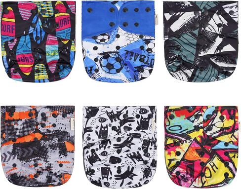 6pcs Washable Cloth Diapers with One-Fit-All Double Gussets Side Leakage Prevention Design Packed with 12pcs Inserts and 2pcs Wet Bags for Baby Girls and Boys(Girl Prints 05) in Saudi Arabia