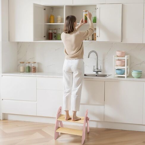 خشن 2 خطوة البراز للأطفال الحمام بالوعة قابلة للطي مضاد للانزلاق من خطوتين للتدريب على قعادة المرحاض ، براز خطوة للأطفال لغرفة نوم حضانة المطبخ ، براز متين غير قسيمة للبالغين للخزانة الرمادية in Kuwait