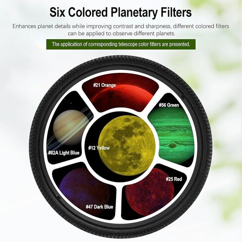 Astromania 1.25-Inch Telescope Eyepiece Filter Set(6 Pieces), Variable Grey Polarizing Filter, 5 Planetary Color Filters - Enhance Lunar Planetary Observation - Reduce Light Pollution in Kuwait