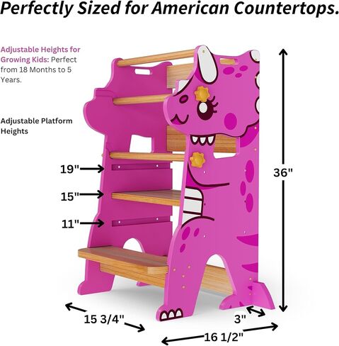 Toddler Tower Townable Trex Dino Toddler Step -Stool- آمن دافئ Toddler Tower Tower Tower Towner للتعلم - تصميم براءة اختراع أصلي مع CPC للأطفال - مثالي للمطبخ والحمام - الأخضر in Kuwait