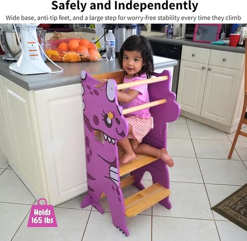 Toddler Tower Townable Trex Dino Toddler Step -Stool- آمن دافئ Toddler Tower Tower Tower Towner للتعلم - تصميم براءة اختراع أصلي مع CPC للأطفال - مثالي للمطبخ والحمام - الأخضر in Kuwait