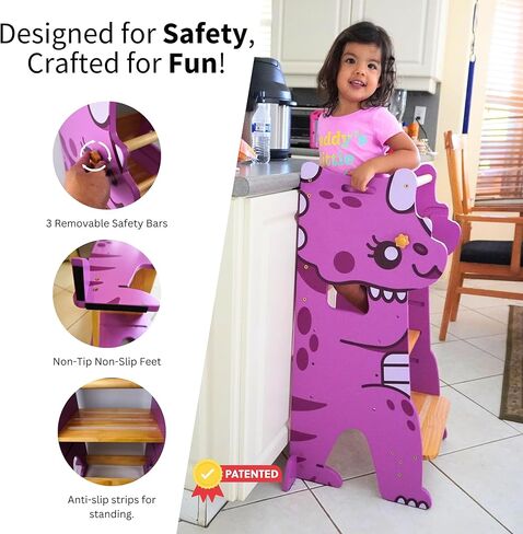 Toddler Tower Townable Trex Dino Toddler Step -Stool- آمن دافئ Toddler Tower Tower Tower Towner للتعلم - تصميم براءة اختراع أصلي مع CPC للأطفال - مثالي للمطبخ والحمام - الأخضر in Kuwait