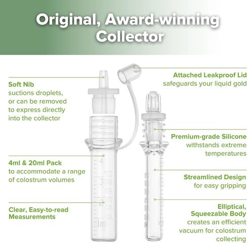 مجموعة Haakaa Colostrum Collector مجموعة من جامع حليب الأم للرضاعة الطبيعية ، والتعبئة الجاهزة للاستخدام ، وقابلة لإعادة الاستخدام ، وخالية من BPA ، ومسح القطن وحالة التخزين (4pcsx4ml+2pcsx20ml) in Kuwait