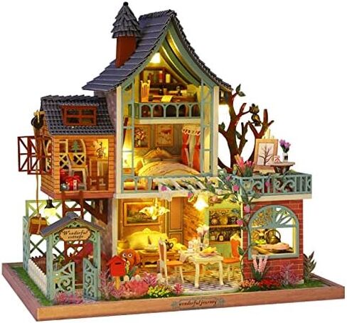CRIOLPO DIY Miniature House Kit، DIY Doll House Miniature Kit للبالغين، طقم صنع منزل صغير، طقم بيت الدمية مع الأثاث، مجموعات الحرف اليدوية، نموذج الحرف الخشبية ثلاثية الأبعاد - متجر الخياطة in Kuwait