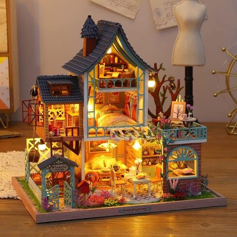 CRIOLPO DIY Miniature House Kit، DIY Doll House Miniature Kit للبالغين، طقم صنع منزل صغير، طقم بيت الدمية مع الأثاث، مجموعات الحرف اليدوية، نموذج الحرف الخشبية ثلاثية الأبعاد - متجر الخياطة in Kuwait