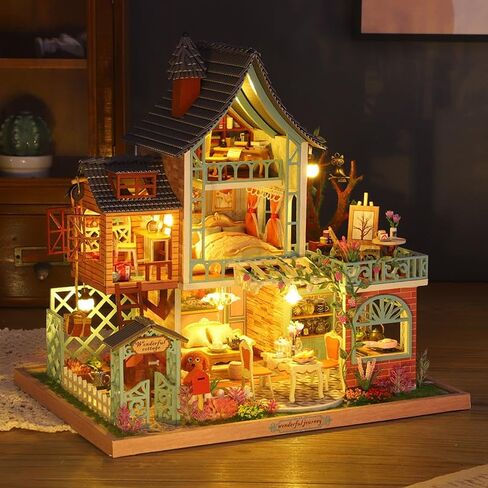 CRIOLPO DIY Miniature House Kit، DIY Doll House Miniature Kit للبالغين، طقم صنع منزل صغير، طقم بيت الدمية مع الأثاث، مجموعات الحرف اليدوية، نموذج الحرف الخشبية ثلاثية الأبعاد - متجر الخياطة in Kuwait