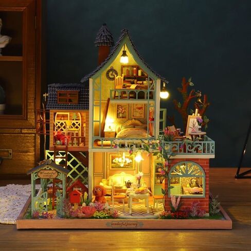 CRIOLPO DIY Miniature House Kit، DIY Doll House Miniature Kit للبالغين، طقم صنع منزل صغير، طقم بيت الدمية مع الأثاث، مجموعات الحرف اليدوية، نموذج الحرف الخشبية ثلاثية الأبعاد - متجر الخياطة in Kuwait