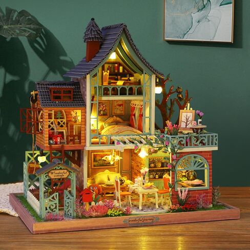 CRIOLPO DIY Miniature House Kit، DIY Doll House Miniature Kit للبالغين، طقم صنع منزل صغير، طقم بيت الدمية مع الأثاث، مجموعات الحرف اليدوية، نموذج الحرف الخشبية ثلاثية الأبعاد - متجر الخياطة in Kuwait