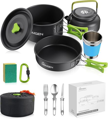 HOMGEN Camping Cooking Set Camping Pots and Pans Set Aluminium Camping Cookware Kit Protable Cooking Mess Kit Lightweight Camping Cooking Equipment for 2-3 People Perfect for Camping Picnic Hiking etc in Saudi Arabia
