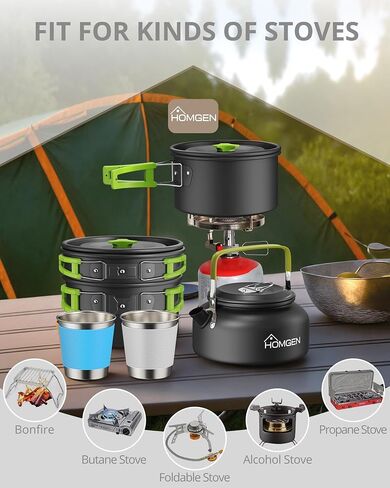 HOMGEN Camping Cooking Set Camping Pots and Pans Set Aluminium Camping Cookware Kit Protable Cooking Mess Kit Lightweight Camping Cooking Equipment for 2-3 People Perfect for Camping Picnic Hiking etc in Saudi Arabia