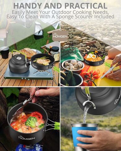 HOMGEN Camping Cooking Set Camping Pots and Pans Set Aluminium Camping Cookware Kit Protable Cooking Mess Kit Lightweight Camping Cooking Equipment for 2-3 People Perfect for Camping Picnic Hiking etc in Saudi Arabia