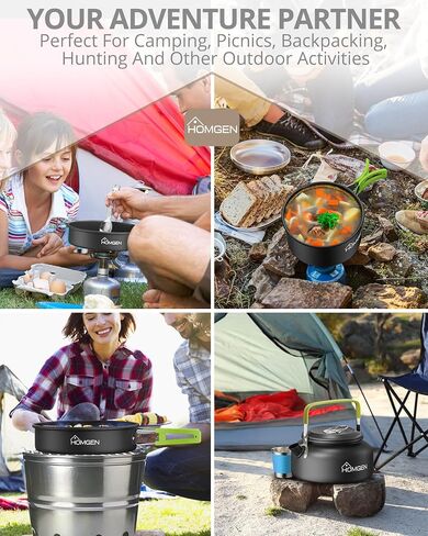 HOMGEN Camping Cooking Set Camping Pots and Pans Set Aluminium Camping Cookware Kit Protable Cooking Mess Kit Lightweight Camping Cooking Equipment for 2-3 People Perfect for Camping Picnic Hiking etc in Saudi Arabia