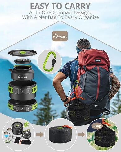 HOMGEN Camping Cooking Set Camping Pots and Pans Set Aluminium Camping Cookware Kit Protable Cooking Mess Kit Lightweight Camping Cooking Equipment for 2-3 People Perfect for Camping Picnic Hiking etc in Saudi Arabia