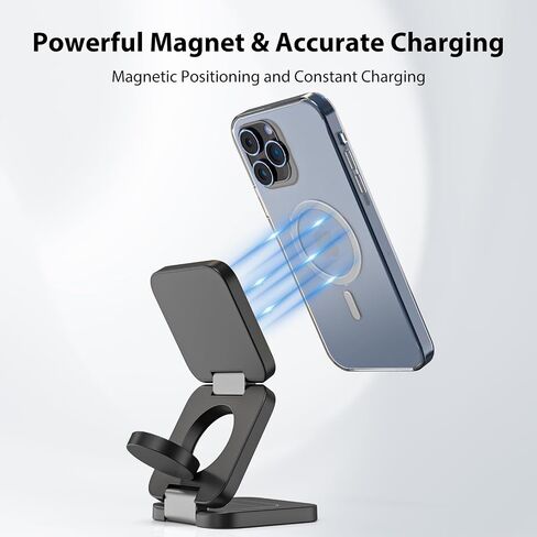 الشاحن اللاسلكي لـ iPhone ، KU XIU 3 في محطة شحن السفر لـ iPhone 16/15/14/13/12 ، شاحن قابلة للطي 5W لـ Apple Watch10/9/7/6/5/4/3/3/SE ، من أجل AirPods 4/3/2/PRO in Kuwait