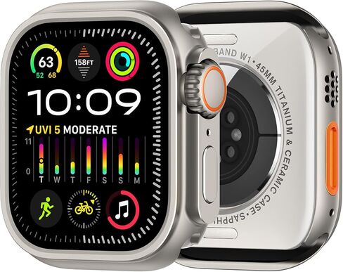 amBand Slim PC Case Screen Protector Cover for Apple Watch Ultra 2/Ultra 49mm Men Women, Protective Hard Bumper Thin Frame + 9H Tempered Glass Film, [Stylish] [Lightweight] [Waterproof], Black/Clear in Saudi Arabia