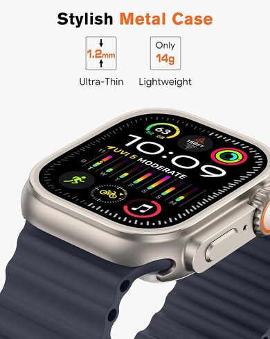 amBand Slim PC Case Screen Protector Cover for Apple Watch Ultra 2/Ultra 49mm Men Women, Protective Hard Bumper Thin Frame + 9H Tempered Glass Film, [Stylish] [Lightweight] [Waterproof], Black/Clear in Saudi Arabia