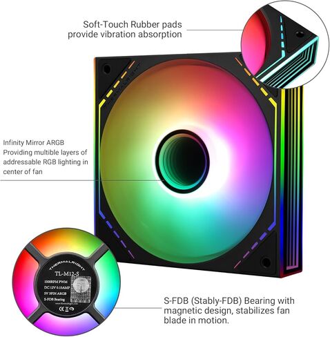 Thermalright TL-M12R-S CPU Case Fan, 120mm with ARGB Mirror Light Effect,4pin PWM Silent Computer Cooler ARGB Fan, for Case CPU Liquid Cooler and CPU Air Cooler in Kuwait