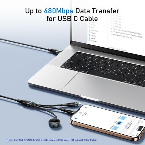 SOOPII 3 في 2 كابل شحن USB C سريعًا محسّنًا لـ Apple Watch والأجهزة المتعددة ، 100W USB C To C Cable المتوافق مع IWATCH Ultra/SE/10 ، iPhone 16/15 ، Galaxy S25/S24 ، رائع للسفر ، 4ft in Kuwait