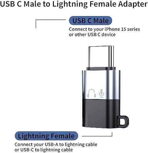 [MFI Certified] Lightning to USB C Calling Audio Adapter Calling ، USBC Male to Female Lightning Headphone Adapter لـ Apple iPhone 16 15 Pro Max iPad Galaxy استدعاء الميكروفون ليس للشحن من أجل Live in Kuwait