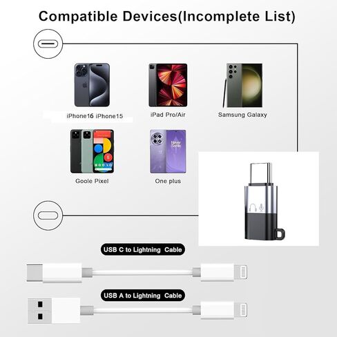 [MFI Certified] Lightning to USB C Calling Audio Adapter Calling ، USBC Male to Female Lightning Headphone Adapter لـ Apple iPhone 16 15 Pro Max iPad Galaxy استدعاء الميكروفون ليس للشحن من أجل Live in Kuwait