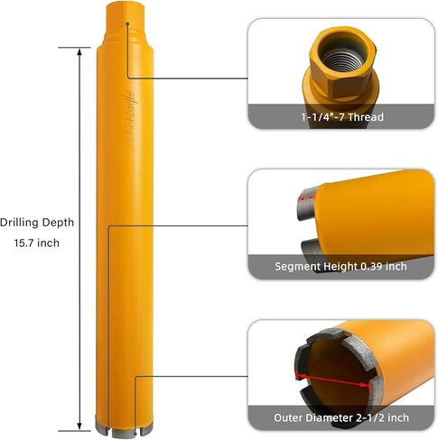 بتات الحفر الأساسية الماس البطيئة 6 بوصة للخرسانة والبناء الصلبة بتات أساسية مع ارتفاع قطاع 10 مم ، وعمق الحفر 15.7 "1-1/4"-7 أربور in Kuwait