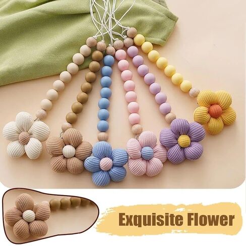 2pcs Flower Pacifier Clip, Silicone Bead Pacifier Clip for Baby Girls and Boys with Beige Daisy Birthday Christmas Gift in Saudi Arabia