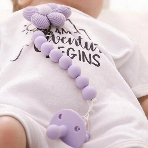 2pcs Flower Pacifier Clip, Silicone Bead Pacifier Clip for Baby Girls and Boys with Beige Daisy Birthday Christmas Gift in Saudi Arabia