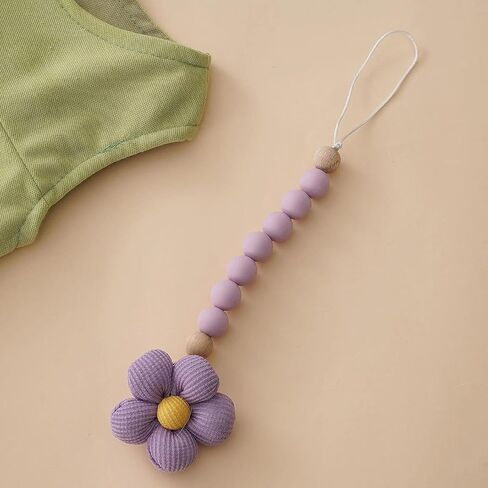 2pcs Flower Pacifier Clip, Silicone Bead Pacifier Clip for Baby Girls and Boys with Beige Daisy Birthday Christmas Gift in Saudi Arabia