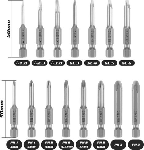Triangle Drill Bit Set (10pcs- 2" Long S2 Steel Magnetic Heads) 1/4 Inch Hex Shank Triangle Screwdriver Bits Sizes 1.8mm, 2mm, 2.3mm, 2.7mm, 3mm (2 of Each Size) in Saudi Arabia