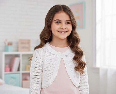 Minora Long Sleeve Bolero, Girls' Knit Cardigan Shrug with One-Button Closure, Baby/Child Cotton Childrens Bolero, Sweater in Kuwait