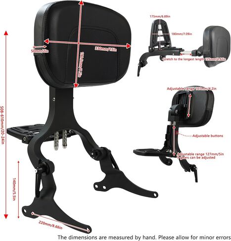 Motorcycle Multi Purpose Driver and Passenger Sissy Bar Backrest with Luggage Carrier Rack Adjustable & Rotatable Back Cushion Pad Compatible with Harley Davidson Breakout Fat Boy 2018-Later Black in Kuwait