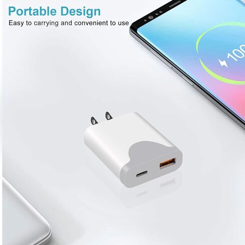 2 Pack USB C Charger Wall Charger مع كابلات من النوع C إلى C ، محول الطاقة المزدوج Port PD 20W كتلة شحن سريعة متوافقة مع iPhone 11/12/11/14/15/16/PRO MAX ، XS/XR/X ، iPad Pro ، Galaxy ، المزيد in Kuwait