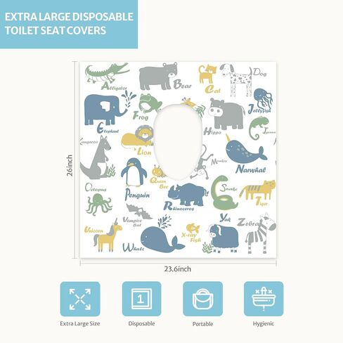Blissful Diary 15 Pcs Toilet Seat Covers Disposable for Toddlers & Adults, Extra Large Waterproof, Portable Package for Travel, Kids Potty Training(Animal) in Kuwait
