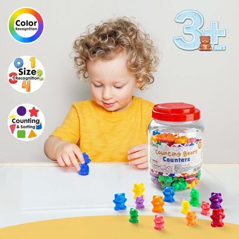 Bmag Counting Bears with Matching Sorting Cups,Number Color Recognition STEM Educational Toy for Toddler, Pre-School Learning Toy with 90 Bears,2 Tweezers,11 Activity Cards,1 Storage Box in Saudi Arabia