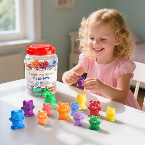 Bmag Counting Bears with Matching Sorting Cups,Number Color Recognition STEM Educational Toy for Toddler, Pre-School Learning Toy with 90 Bears,2 Tweezers,11 Activity Cards,1 Storage Box in Saudi Arabia