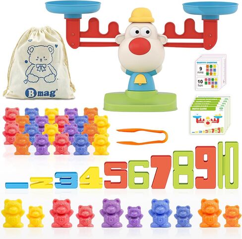 Bmag Counting Bears with Matching Sorting Cups,Number Color Recognition STEM Educational Toy for Toddler, Pre-School Learning Toy with 90 Bears,2 Tweezers,11 Activity Cards,1 Storage Box in Saudi Arabia