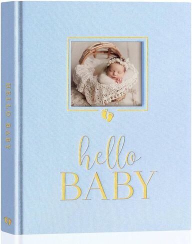 Lanpn Hello Baby Memory Book, Linen Baby Book Memories with DIY Window, Newborn First 5 Year Keepsake Journal Scrapbook Photo Book Baby Milestone Album for Boy Girl New Parents (Green, 154 Pages) in Saudi Arabia