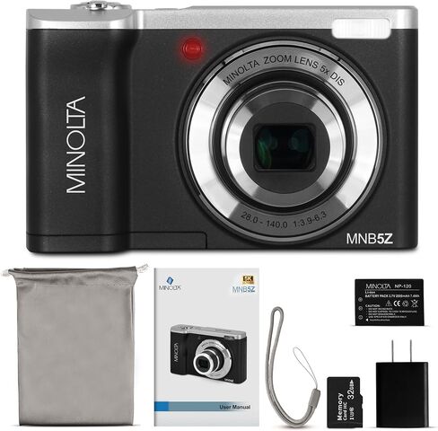 Minolta 56 Mega Pixels Dual Lens Point & Shoot Digital Camera with 5X Optical Zoom & 5K Ultra HD Video, White in Saudi Arabia