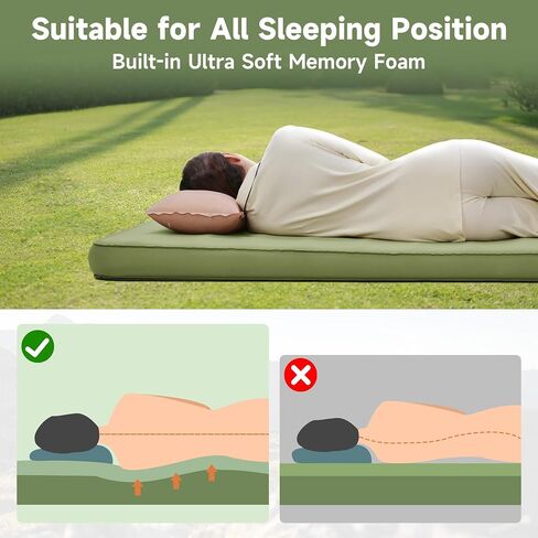 مرتبة مخيمات خارجية ، وسادة نوم تتضخم ذاتيا مع كيس المضخة ، وسادة التخييم الرغوية للنوم ، سجادة النوم 4 بوصة للمخيم/السفر/خيمة ، مرتبة Air Camp 4 موسم (مزدوجة) in Kuwait