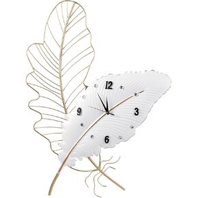 Yamyeud Oversized Large Wall Clock Metal Feather Decorate,Gold Silent Non-Ticking Big Clocks Modern Home Decorations for Living Room,Bedroom,Dining Room, Office in Saudi Arabia