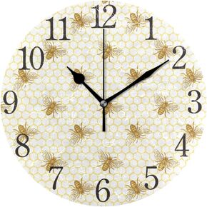 Silent Non Ticking Round Wall Clock, Bee and Honeycomb Vintage Home Decor Battery Operated for Living Room, Kitchen, Bedroom