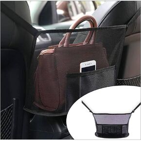 Handbag Holder for Car, Auto Net Pocket Purse Holder Between Front Seats Car Storage Organizer, Universal Car Accessories for Women and Men, Pet/Kids Car Barrier (Black)