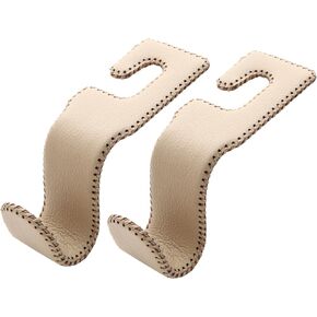 U-Shaped Car Leather Hooks – Car Purse Holder, Headrest Hooks for Car, Back Seat Organizer - Elevate Your Travel Experience!(Beige)