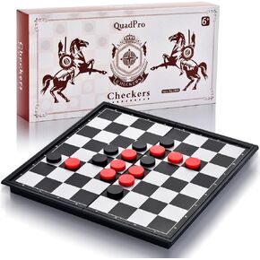 QuadPro Magnetic Travel Checkers Board Game Set with Folding Board Family Educational Toys for Kids and Adults
