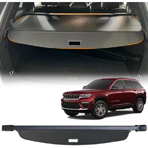 NIKALAIKA Cargo Cover for 2024 2023 2022 Jeep Grand Cherokee (2 Row WL) & 4XE, Retractable Rear Trunk Cover Compatible with Jeep Grand Cherokee Trunk Security Cover Car Accessory, Carbon Fiber